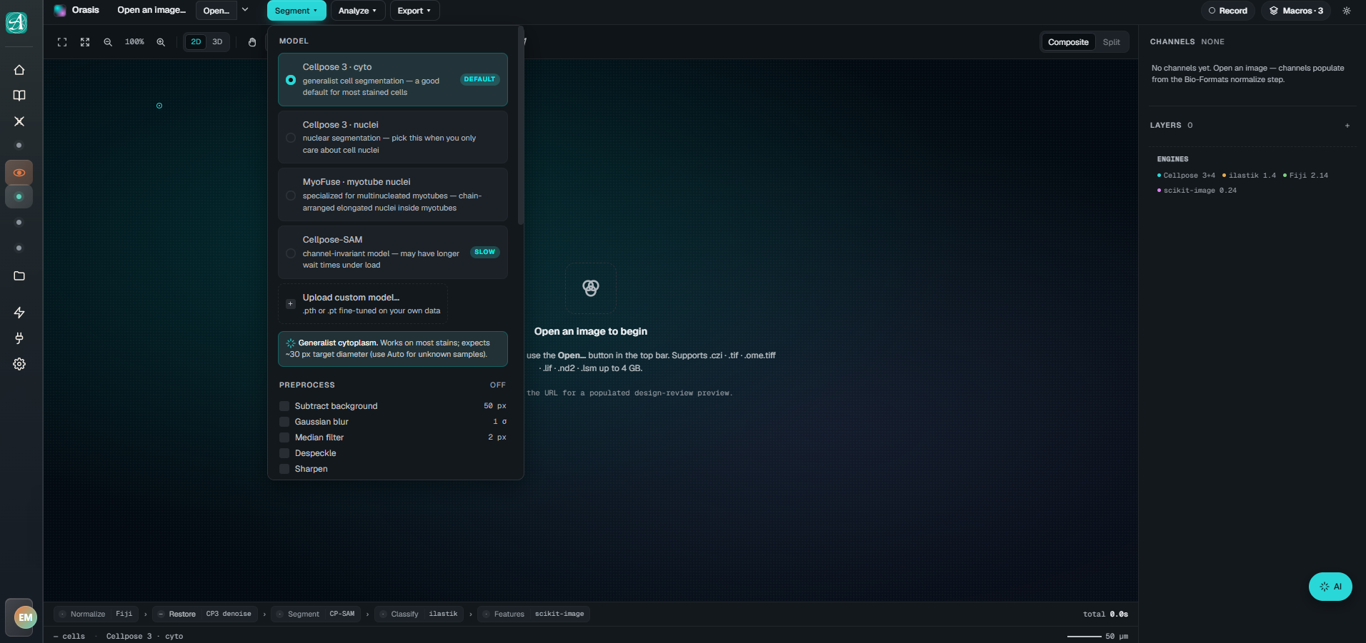Orasis model selection menu